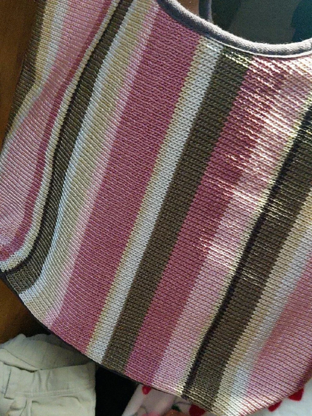 The Sak Striped Knit Tote in Pink, Brown and Cream